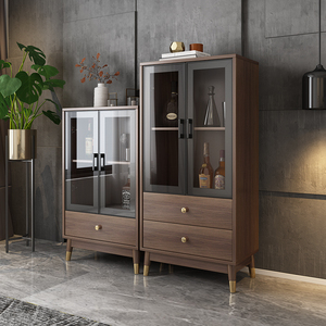 北欧简约家用玻璃门小型酒柜客厅现代轻奢厨房储物餐边柜一体靠墙