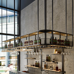 吧台吊架工业风酒杯挂架酒吧餐厅铁艺红酒悬挂吊柜倒挂置物架发光