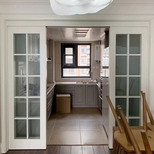 阳台玻璃门隔断吊轨移门实木三联动推拉门厨房移门平开门格子门窗