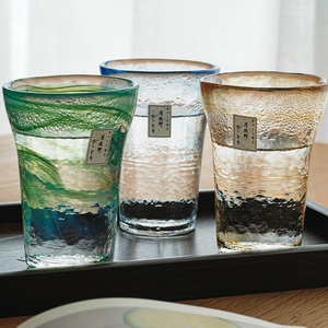 西米集市日本进口月夜野工房手工硝子耐热彩色玻璃杯锤纹杯茶水杯