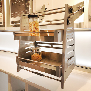升降拉篮收纳得吊柜下拉式拉篮厨房橱柜不锈钢升降机橱柜置物架