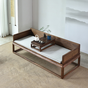 罗汉床实木中式榆木罗汉床小户型双人黑胡桃木罗汉榻仿古禅意家具