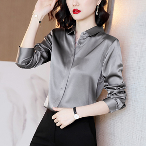 博雅琪服饰旗舰店衬衫女2022春季缎面长袖衬衣洋气时尚内搭设计感