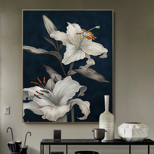 轻奢文艺玄关画客厅装饰画现代沙发背景墙挂画竖版落地画百合花