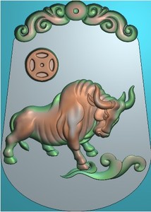 1209生肖牛牌子浮雕精雕jdp灰度bmp格式玉雕木雕牙雕图