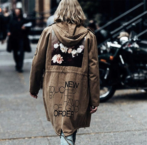 raf simons archive redux玫瑰花卉印花风衣中长款羊羔绒双层大衣