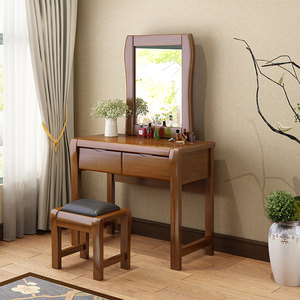 实木梳妆台进口原木胡桃卧室家具化妆桌梳妆凳中式带镜台