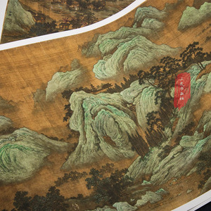 宋代国画青绿山水长卷 赵伯骕春山图卷 真迹复制画芯古画装饰临摹