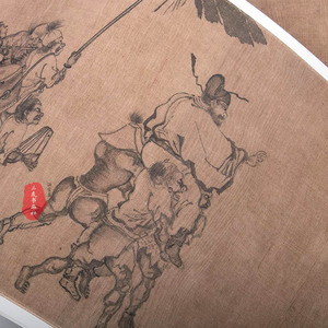 元代 颜辉 钟馗雨夜出游图卷 仿古画水墨白描真迹微喷复制品画心