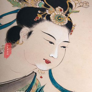 张大千 仿唐人壁画仕女图 国画人物真迹复制微喷画心古画临摹装饰