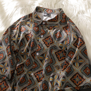 东南亚风格花衬衫巴洛克泰国古巴领腰果花衬衣夏威夷海边度假男装