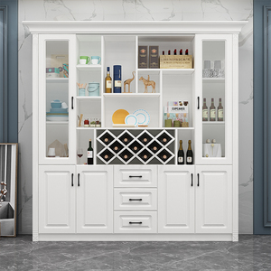 实木免漆板餐厅酒柜多功能客厅装饰柜简约现代靠墙餐边柜玻璃酒柜