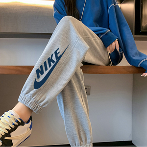 nike耐克长裤女夏季抽绳印花宽松运动裤男百搭情侣休闲束脚卫裤潮