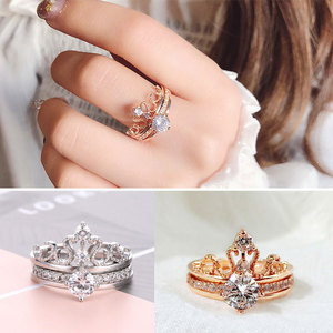 网红抖音同款两件套可拆分皇冠戒指女韩国时尚二合一组合指环食指