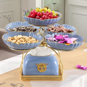 家用双层旋转果盘网红款放瓜子干果盘桌面客厅简约现代零食糖果盘