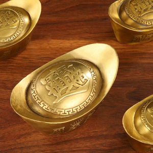 铜元宝实心纯铜小号仿真金元宝摆件家居客厅店铺办公室装饰工艺品