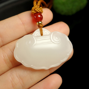 天然和田玉羊脂白玉平安如意锁吊坠男女玉石宝宝锁项链长命锁玉佩