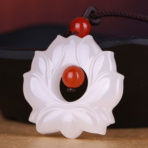 天然和田玉羊脂白玉莲花吊坠女款玉石宝相花双面雕刻挂件玉佩