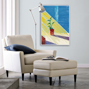 blue eye霍克尼阳台花蕊油画挂画蓝花瓶电表箱成品装饰画现代客厅