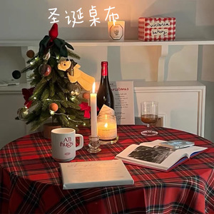 喜庆圣诞节ins风复古网红格子布装饰餐桌茶几桌布书桌垫拍照背景