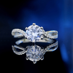 925纯银一克拉钻戒真钻石戒指女结婚求婚情侣莫桑石对戒订婚