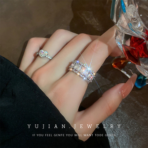 赫本风锆石开口装饰戒指女小众设计高级感时尚个性排钻指环手饰品