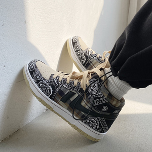 2022新款春秋季帆布鞋子男青少年腰果花高帮a1aj空军一号休闲板鞋