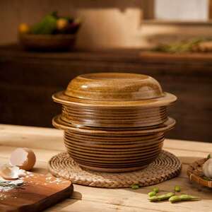 万土烧 日式土锅饭煲釜柴火饭双盖砂锅家用陶瓷煲汤炖锅老式明火