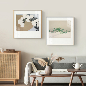初雪之歌 日式风格装饰画抽象风景植物挂画客厅墙挂画正方形壁画