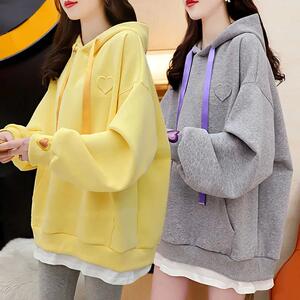 宽松假两件连帽卫衣外套女2022年新款春季洋气百搭设计感网红上衣