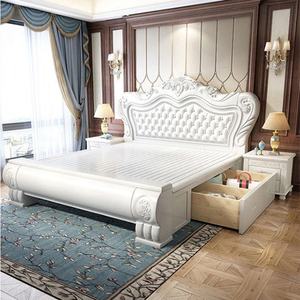 实木床现代简约雕花双人大床主卧1.8欧式白色公主床加宽2米床婚床