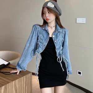 2021秋冬新款减龄长袖短款牛仔外套 性感修身纯棉吊带裙短裙套装