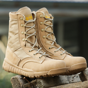 军迷鞋靴夏季高帮作战男靴战术训练靴沙色陆战靴户外超轻工装单靴