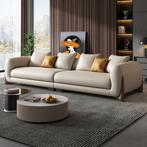 真皮沙发现代简约小户型客厅直排羽绒意式极简网红款三人位皮沙发