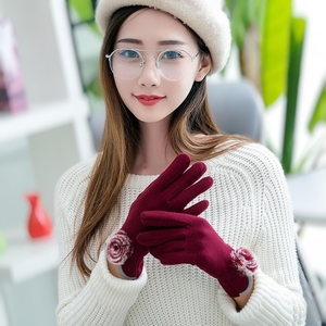 羊毛手套女秋冬保暖触屏春秋冬季韩版学生可爱加绒加厚女士手套