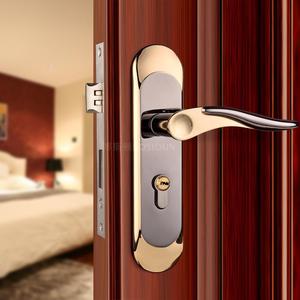 实木门锁室内卧室房家用静音房间锁黑色卫生间门把手现代锁具套装