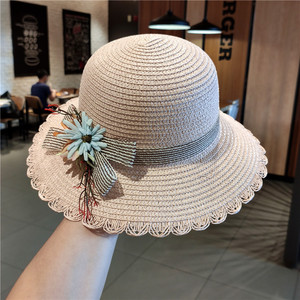 花朵草帽女夏季沙滩帽韩版可折叠出游海边防晒遮阳帽小清新太阳帽
