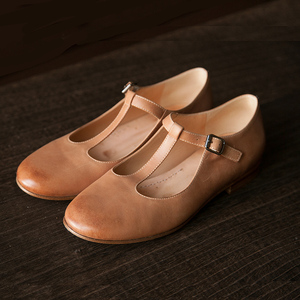 orange pudding|复古文艺森女小众圆头低跟小皮鞋玛丽珍女单鞋j25