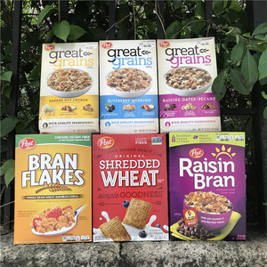 post great grains/bran flakes/shredded wheat/raisin bran麦片
