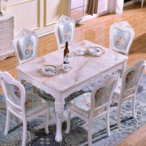 欧式餐桌椅组合大理石小户型现代简约长方形实木饭桌家用简欧餐桌