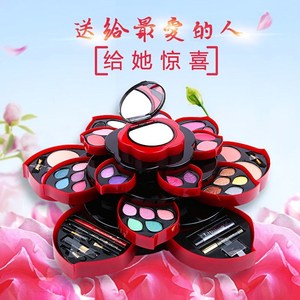 莲花型化妆盒少女心大梅花朵旋转彩妆盘花开女生玫瑰花瓣眼影腮红