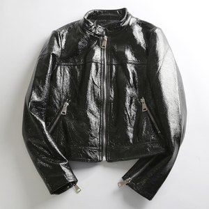 亮皮皮衣女漆皮外套短款2021春季新款薄款亮面夹…飒就完了