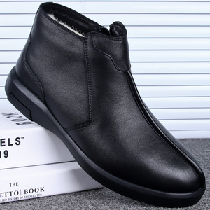 老北京棉皮鞋男冬季保暖加绒高帮二棉鞋拉链老年人软底爸爸鞋真皮