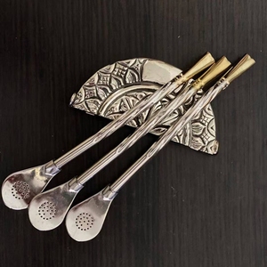 阿根廷进口不锈钢吸管扭花细管马黛茶吸管咖啡勺过滤器茶粉叶均可