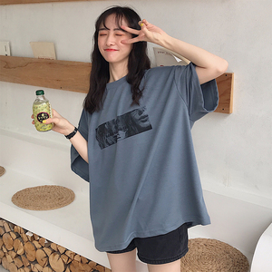 港风简约短袖t恤女装宽松韩版潮ins原宿bf风百搭少女感mschf上衣
