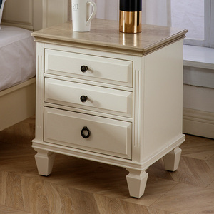 三抽屉床头柜美式纯原木卧室实木家具套装环保木纹白色床边柜子