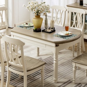 美式纯实木餐桌椅组合伸缩折叠可变形圆桌椭圆跳台饭桌地中海家具