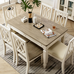 美式餐桌简约地中海一桌四椅组合家具全实木方桌小户型家用吃饭桌