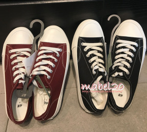 h&m专柜正品深红色黑色系带鞋百搭休闲运动男装帆布鞋hm0955874