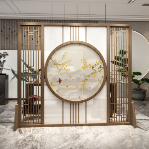 中式屏风禅意隔断客厅办公室进门玄关简约现代书房茶室实木镂空